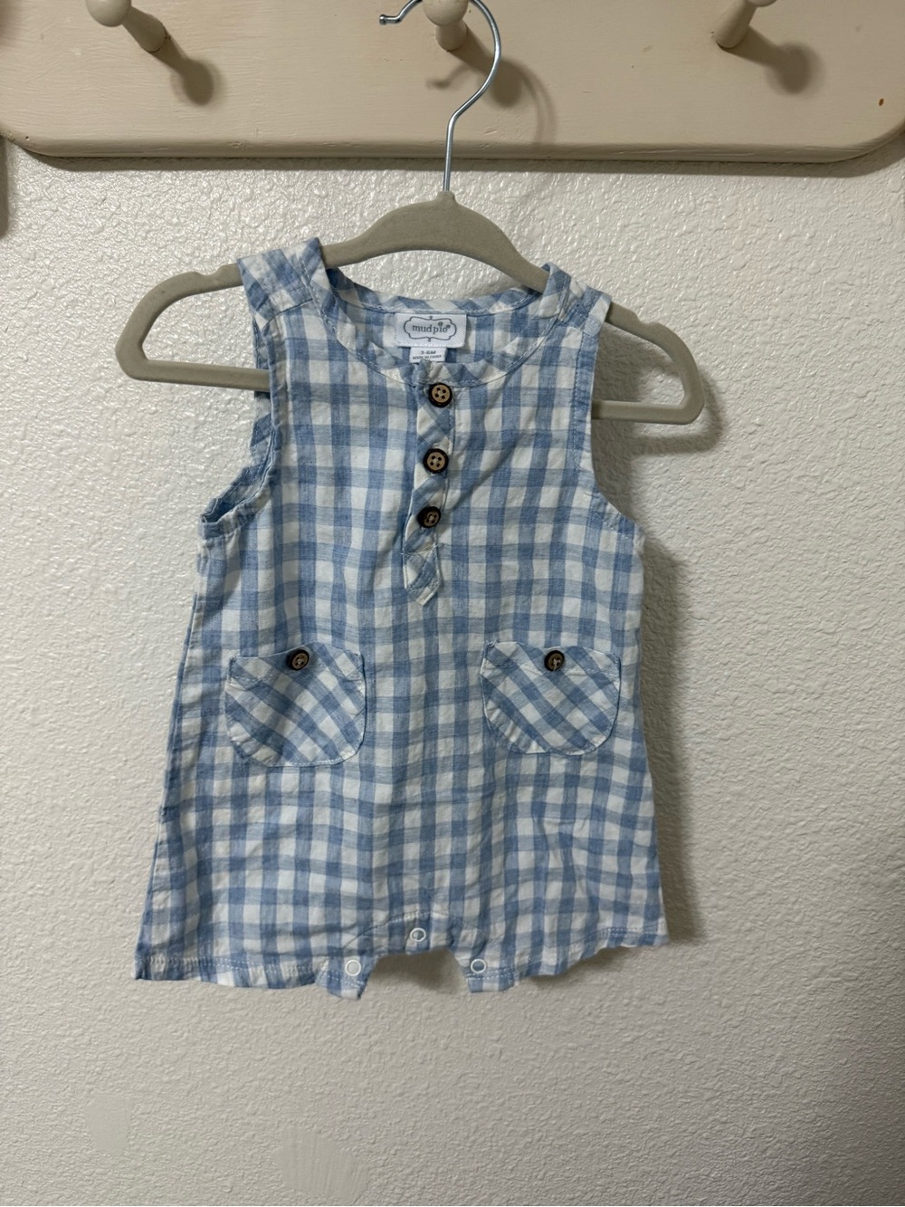 Mud Pie Blue and White Gingham Sleeveless Tank Top